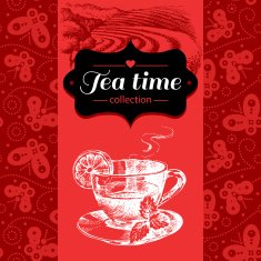 Tea vintage background Hand drawn sketch illustration Menu and