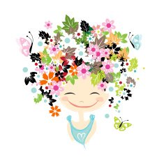 Female portrait with floral hairstyle for your design N7