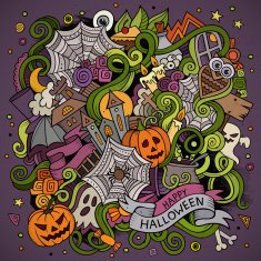 Cartoon vector hand-drawn doodles on the subject of Halloween N5