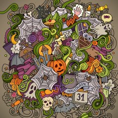 Cartoon vector hand-drawn doodles on the subject of Halloween N6