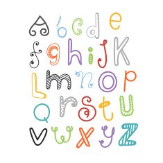 Abstract hand-drawn color doodle alphabet Vector design elements