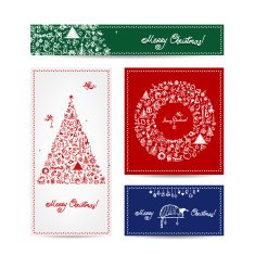 Merry christmas set of postcards with winter tree