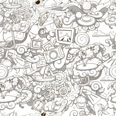 Seamless background summer black and white vector illustration N2