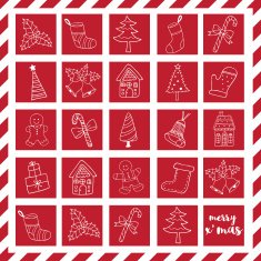 Merry Christmas doodle icons elements in red box