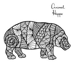 Stylized vector Hippo zentangle isolated on white background
