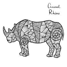 Stylized vector Rhino zentangle isolated on white background