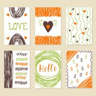 Set of vintage cards with romantic hand drawn textures
