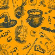 Vector vintage hand drawn sketch halloween seamless pattern