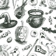 Vector vintage hand drawn sketch halloween seamless pattern N2