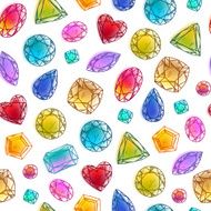 Seamless colorful hand drawn gemstones pattern on white