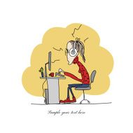 Programmer woman at work sketch for your design N2