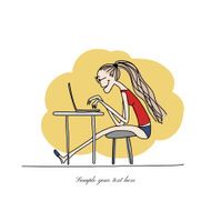 Programmer woman at work sketch for your design N4