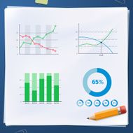 Group of business diagram on paper with pencil