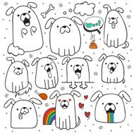 Set of 10 dogs doodle handmade Dogs with emotions