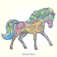 Wild horse pastel color ornament ethnic vector illustration