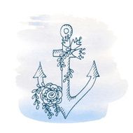 Anchor with flowers on a watercolor background