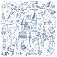 Hand drawn doodle fairy tale set