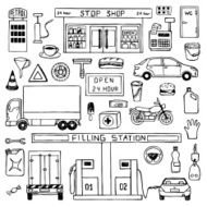 Hand drawn doodle set with filling station N2