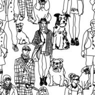 Walking people and dogs seamless pattern