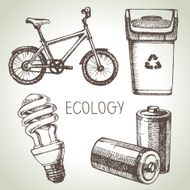 Sketch ecology set Hand drawn vector illustration