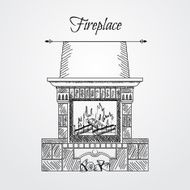 Hand drawn fireplace isolated on white background