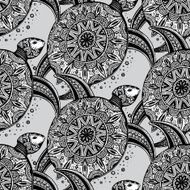 Vector seamless monochrome pattern with ornamental turtles