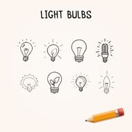 Vector set of Hand-drawn light bulbs doodle icons