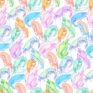 Shrimps Seamless pattern background Drawn illustration sketch doodle N3