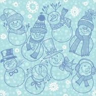 Seamless pattern with cute cartoon snowmen Vector illustration winter background