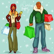Happy couple with shopping bags and present boxes N2