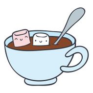 cartoon cup of hot chocolate and smiling marshmallows N2