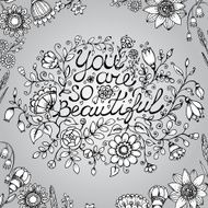 Greeting card &quot;you are so beautiful&#039; Hand drawn vector illustra