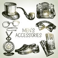 Sketch gentlemen accessories Hand drawn men illustrations set