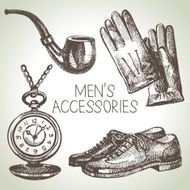 Sketch gentlemen accessories Hand drawn men illustrations set N3