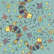 Vector seamless pattern with hand drawn fishes flowers and wate