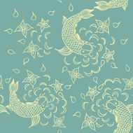Vector seamless pattern with hand drawn fishes flowers and wate N2