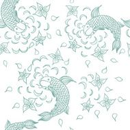 Vector seamless pattern with hand drawn fishes flowers and wate N3