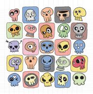 Hand drawn Skulls doodles vector set