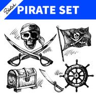 Sketch pirates set Hand drawn illustrations