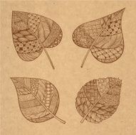 Set of zentangle-style leaves N3