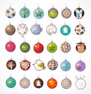 Set of Christmas balls with ornaments Vector sketch illustration N2