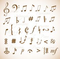 Vintage music notes and signs