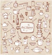 Big set of kitchen vintage sketch utensils