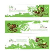 Set of tea vintage banners Hand drawn sketch illustrations Men