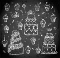 Sketches of cakes and cupcakes