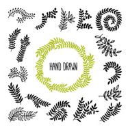 Set of vector hand drawn laurels wreath branches N5