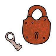 Rusty padlock with key