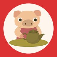 animal pig having afternoon tea theme elements N2