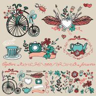 Doodle floral group hand sketched element set