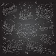 Fast food hamburger doodle set N2